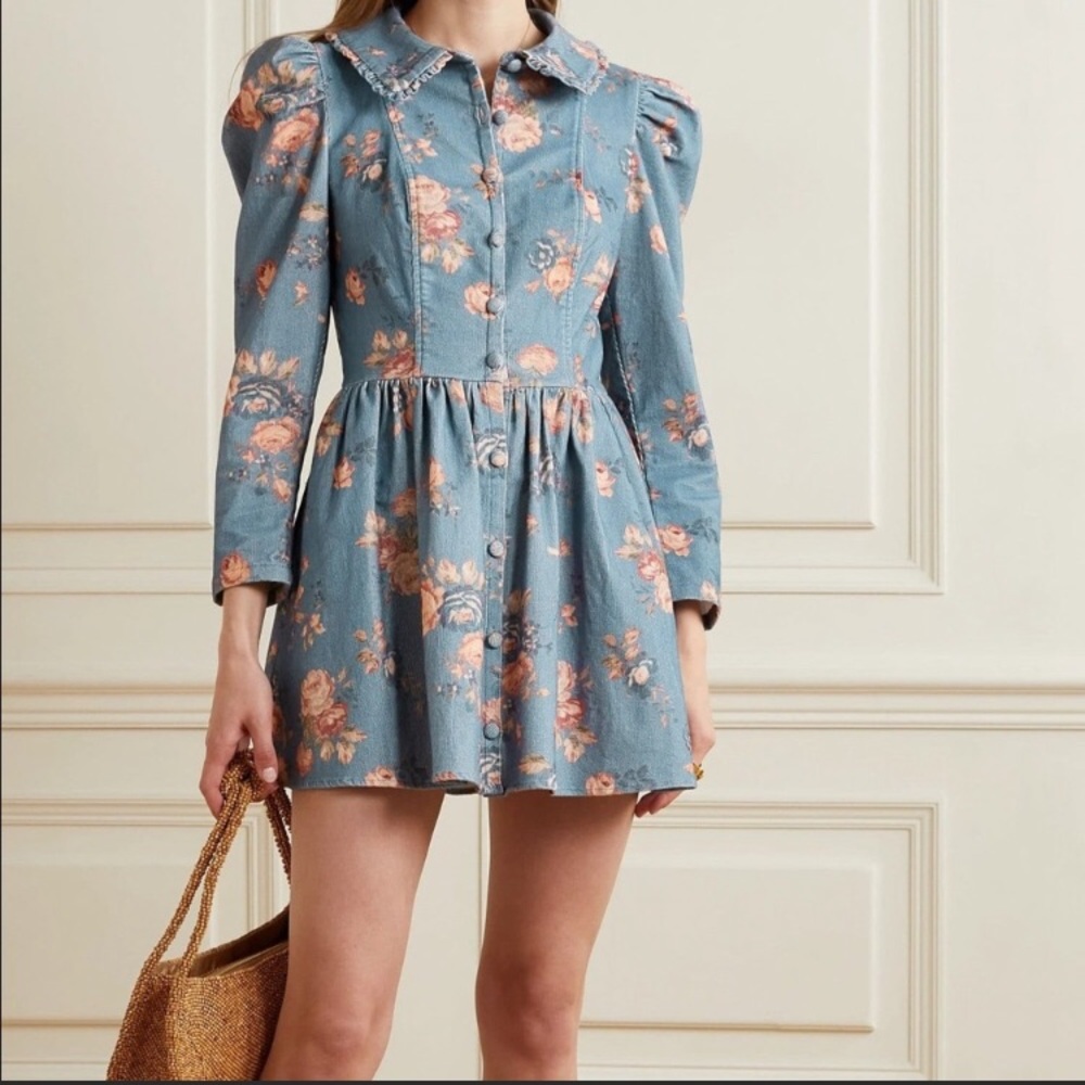 NWOT Loveshackfancy Beyers Ruffle Trim Collar Corduroy Puff Sleeve Mini Dress 2 - Picture 17 of 17